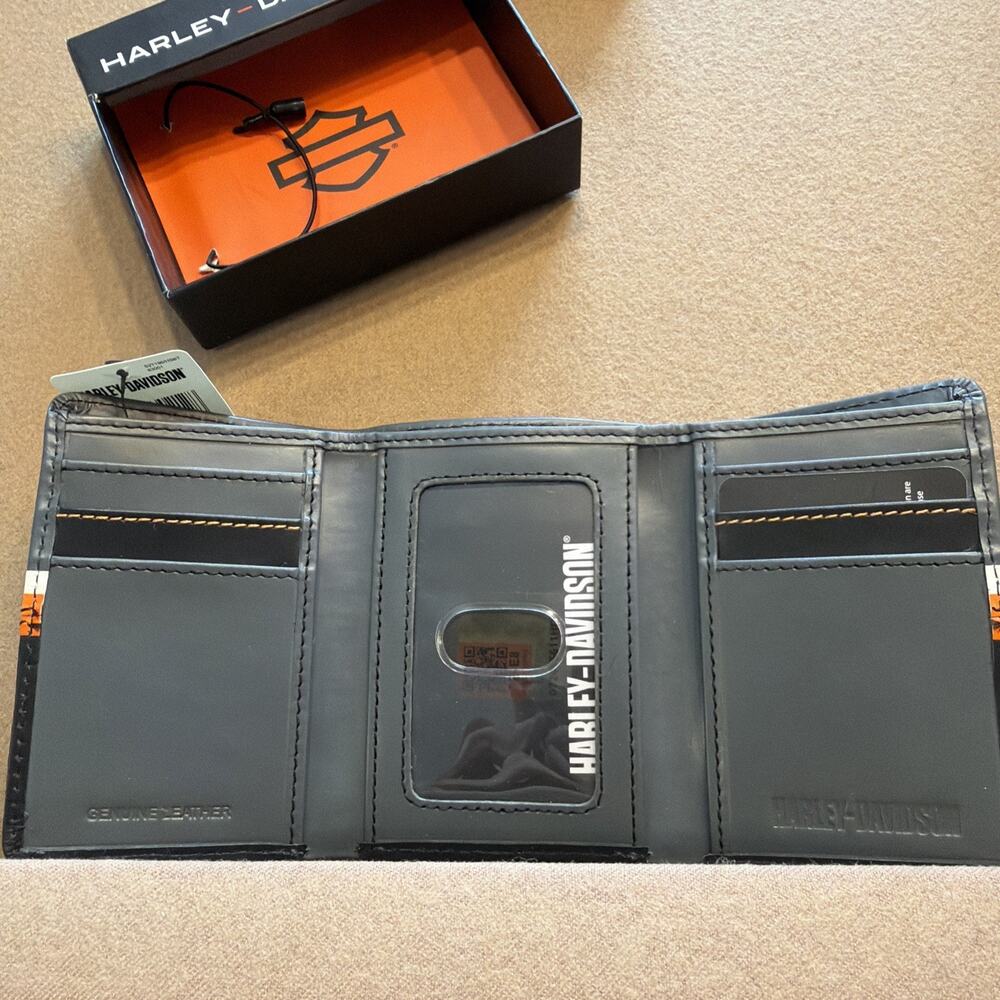 Harley Davidson Trifold Wallet Black Gray Orange MWMO16 RFID - Picture 5 of 10